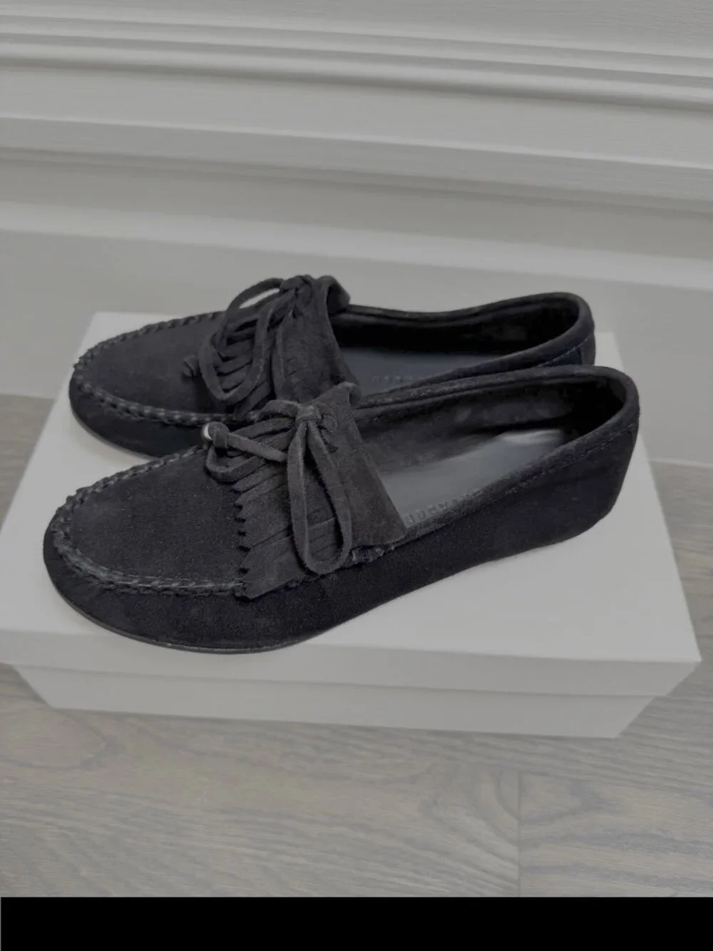Freda Salvador Black Suede Celeste Fringe Loafer